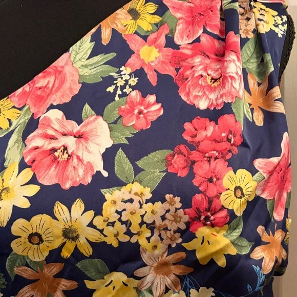 Lulu's Navy Floral One Shoulder Dress - Blue and Pink - Picture 5 of 10